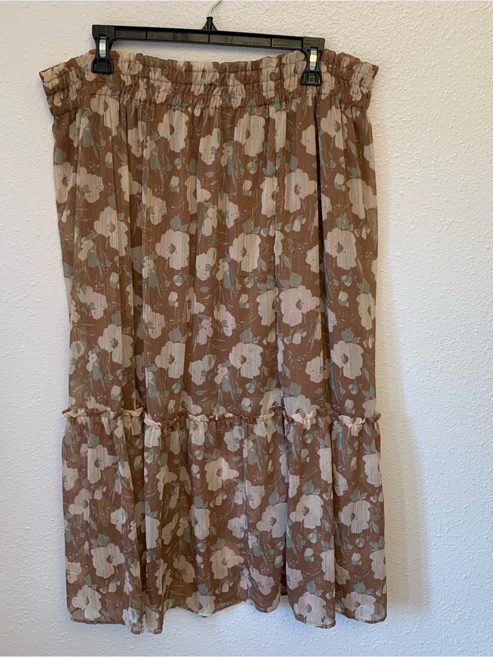 LC Lauren Conrad Brown Floral Chiffon Tiered Midi Skirt Plus Size 1X EUC
